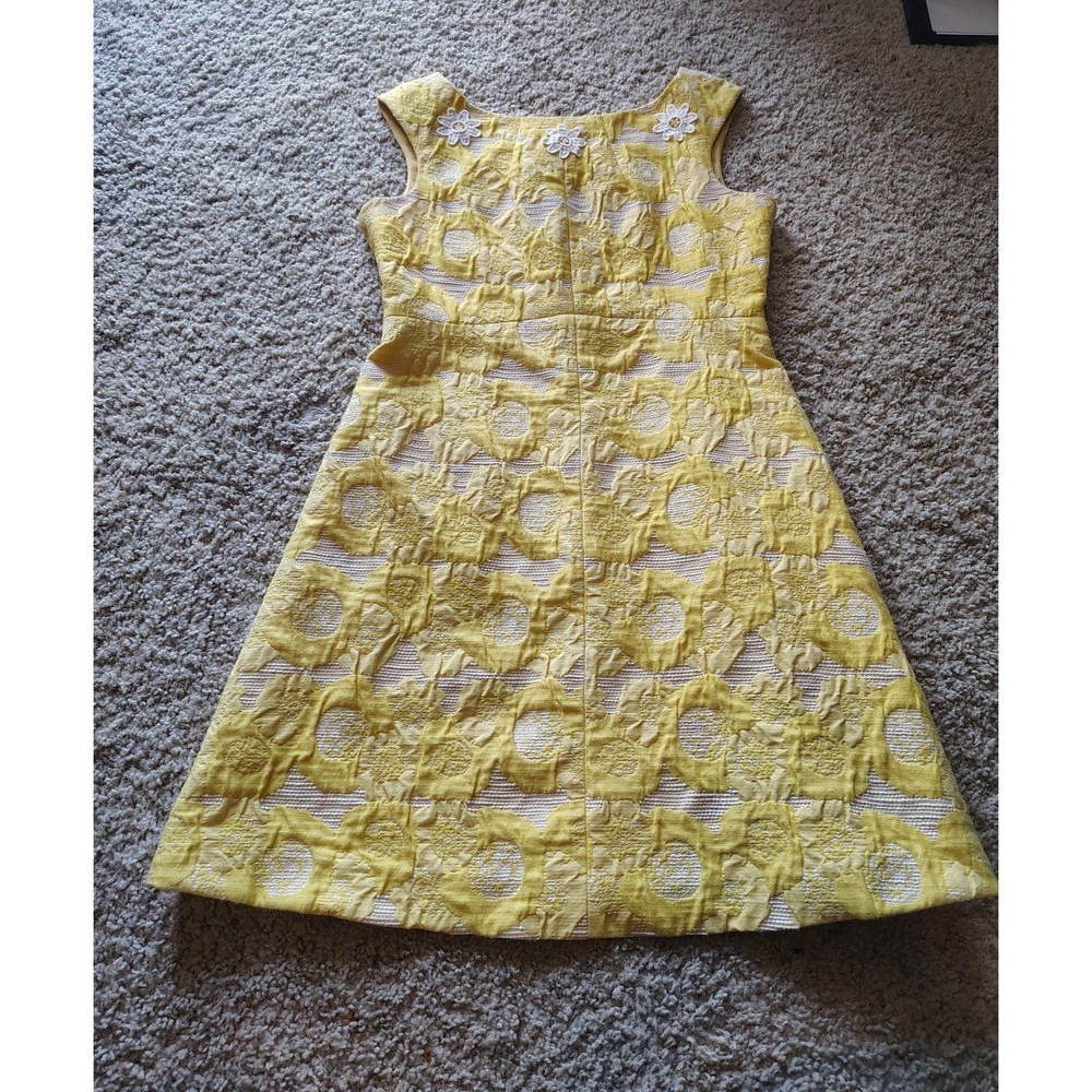 Tory Burch Mariana Dress Yellow Floral Jacquard Fit Flare Size 6 EUC